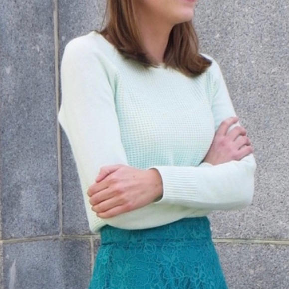 J. CREW Warmspun Waffle Knit Sweater Mint Green Aqua Knit Pullover Textured Crew - Picture 1 of 13